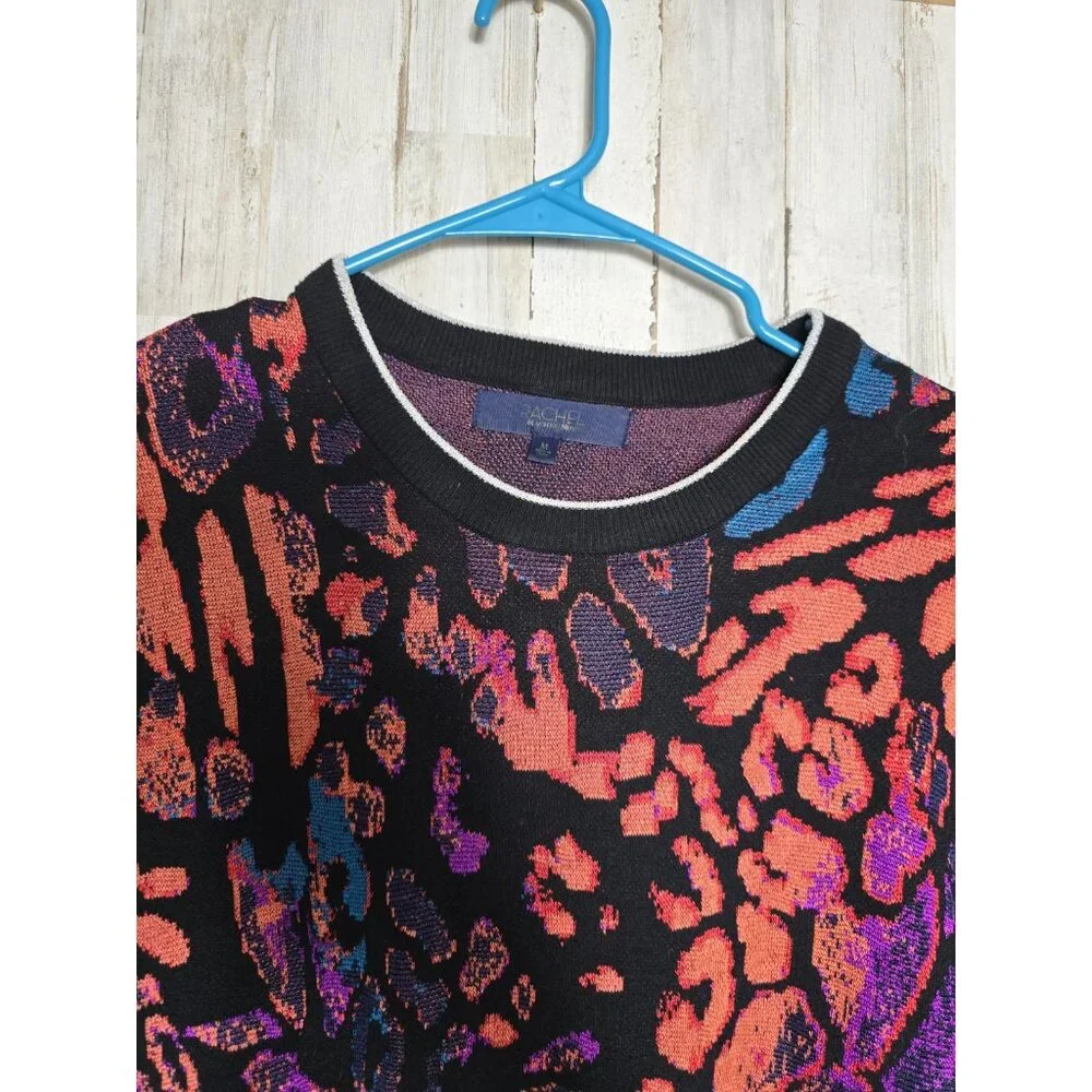 Black Multicolor Animal-Print Crewneck Sweater